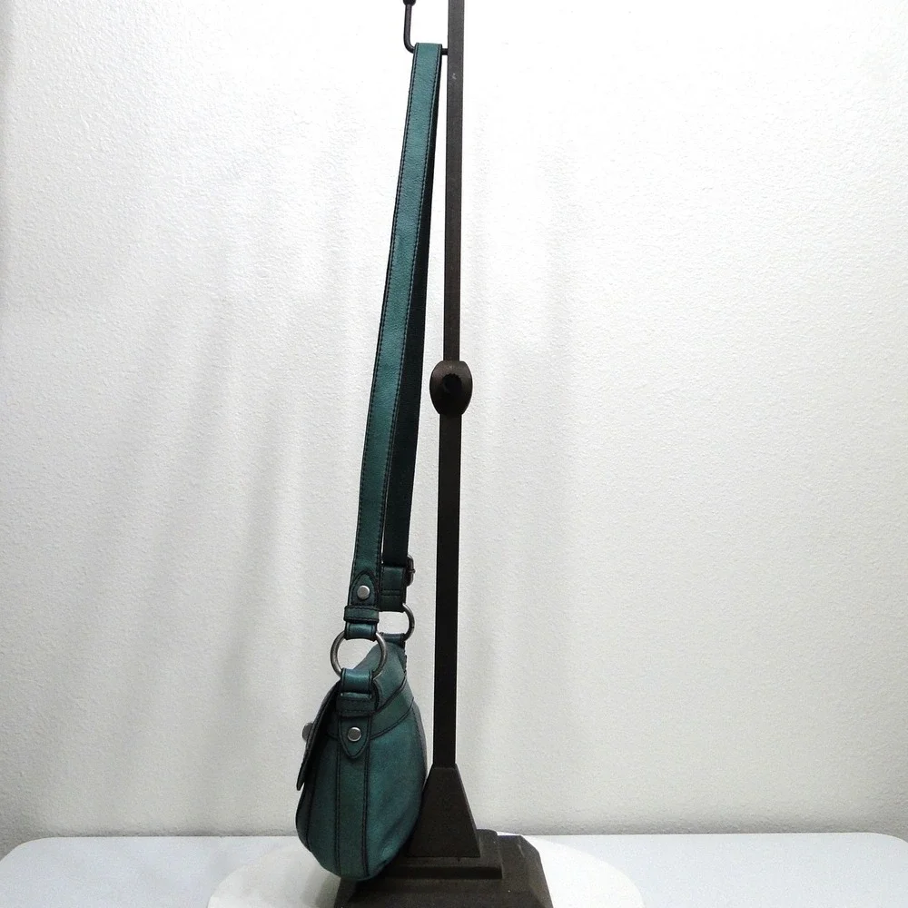 Fossil‎ Long Live Vintage 1954 Teal Leather Crossbody Bag Turnlock Small
